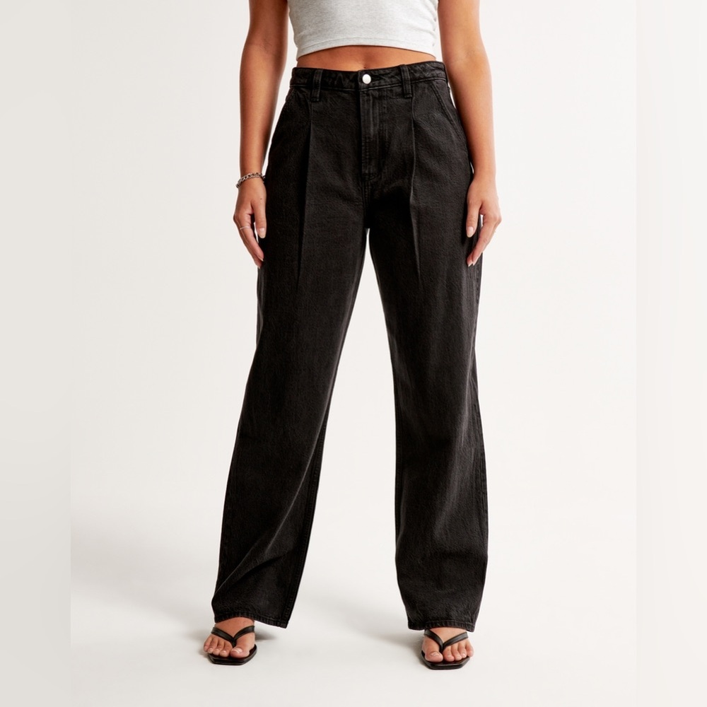 curve love high rise loose black pleated jeans